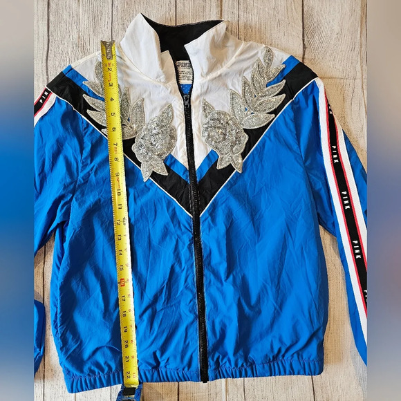 Victoria's Secret PINK •Size XS• Full Zip Windbreaker w/ Sequin Design Blue - Picture 2 of 11